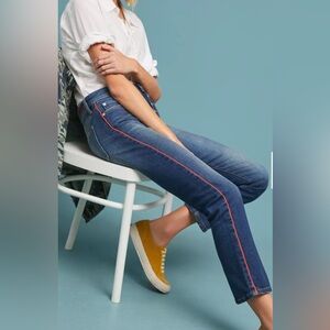 Anthropologie Blue Cropped Jeans with Red Trim